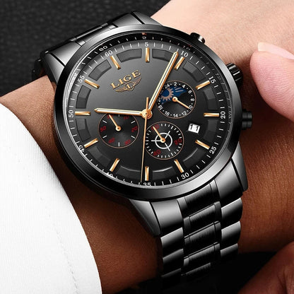 VanguardTime Men's Black Steel Watch Sleek Quartz Design