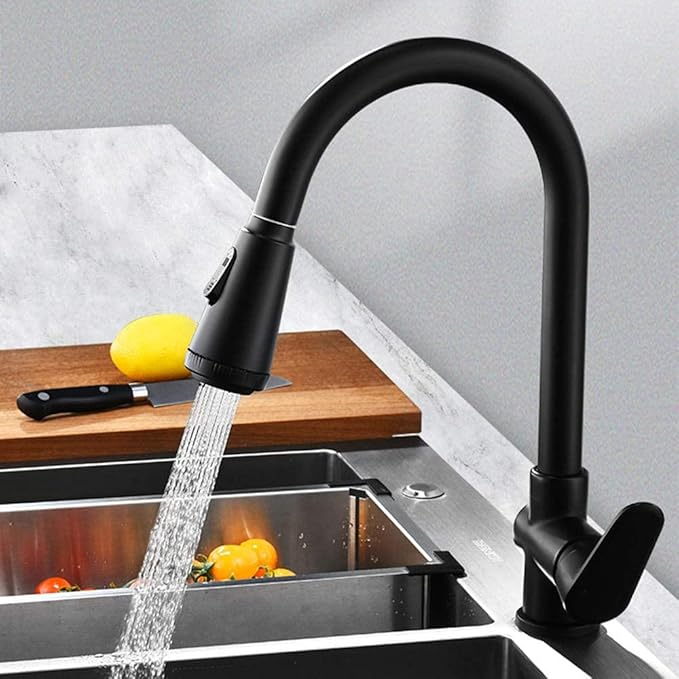 Velvra Matte Black Pull Out Kitchen Tap Dual Spray Mixer