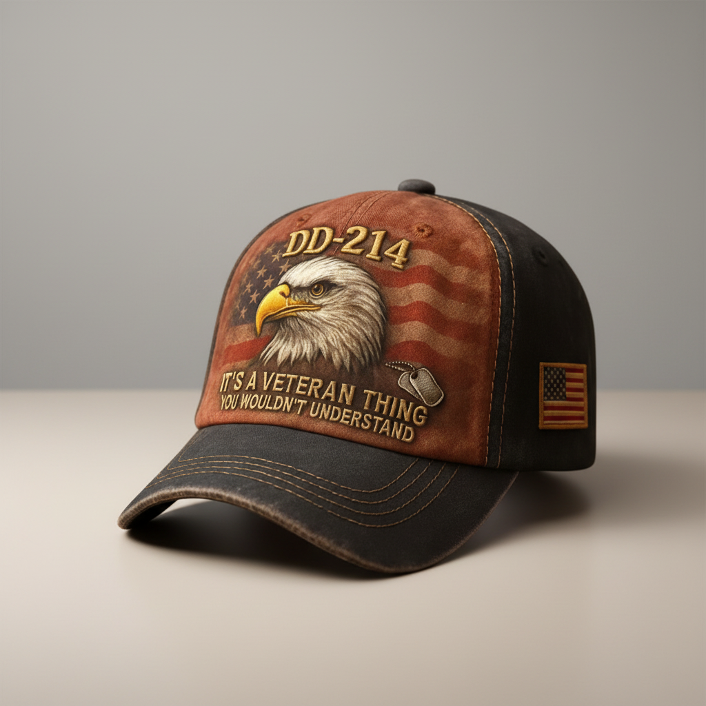 Geborduurde baseballpet voor veteranen met vlag, vintage, gewassen, verstelbare pet