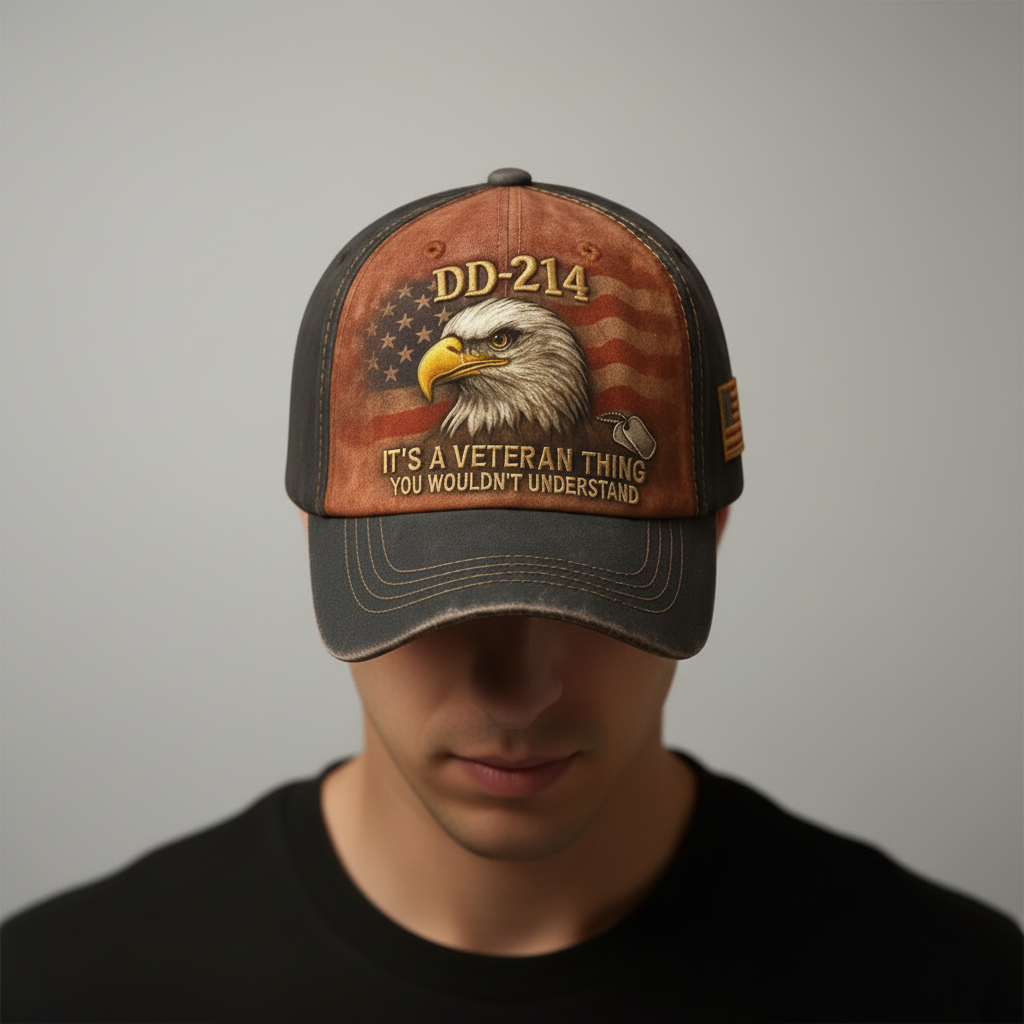 Geborduurde baseballpet voor veteranen met vlag, vintage, gewassen, verstelbare pet