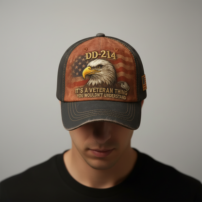 Geborduurde baseballpet voor veteranen met vlag, vintage, gewassen, verstelbare pet