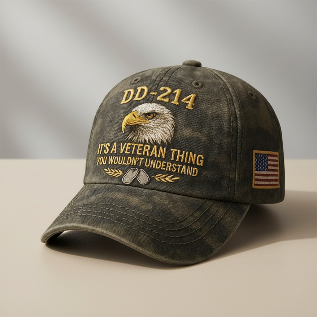 Geborduurde baseballpet voor veteranen met vlag, vintage, gewassen, verstelbare pet
