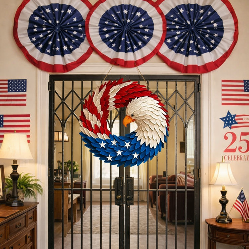 Corona de boj con águila para veteranos, decoración patriótica conmemorativa para pared