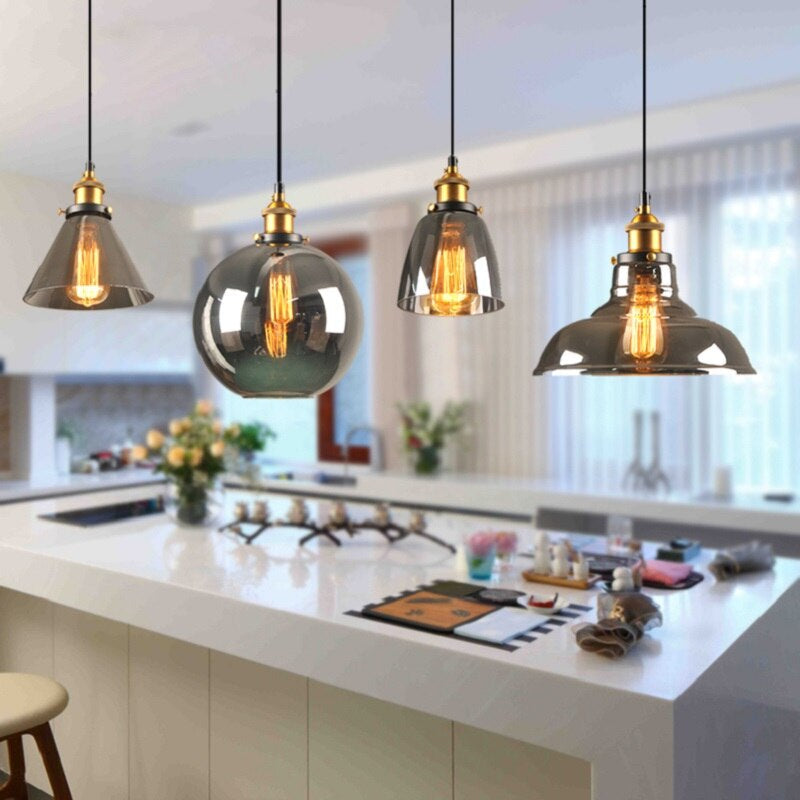 Vintage Glass Pendant Light with Art Deco Metal Design