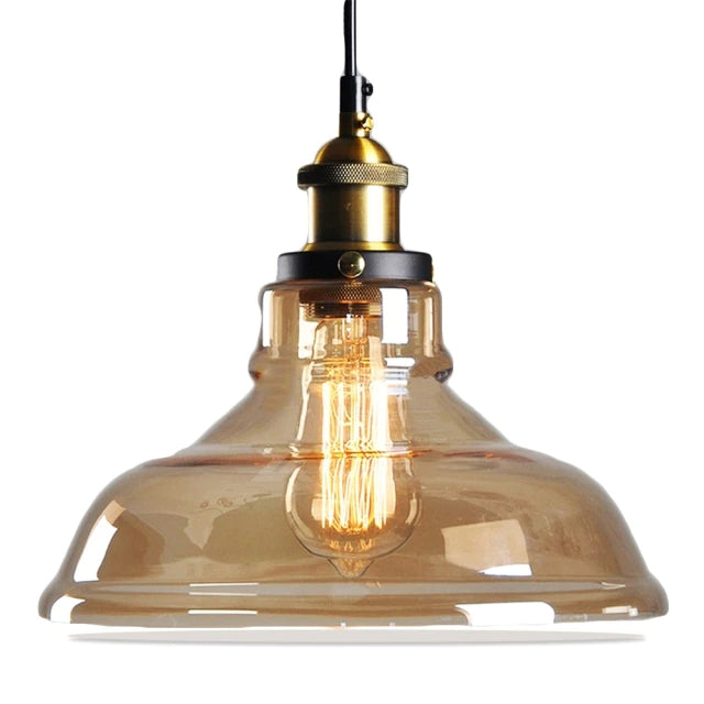 Vintage Glass Pendant Light with Art Deco Metal Design