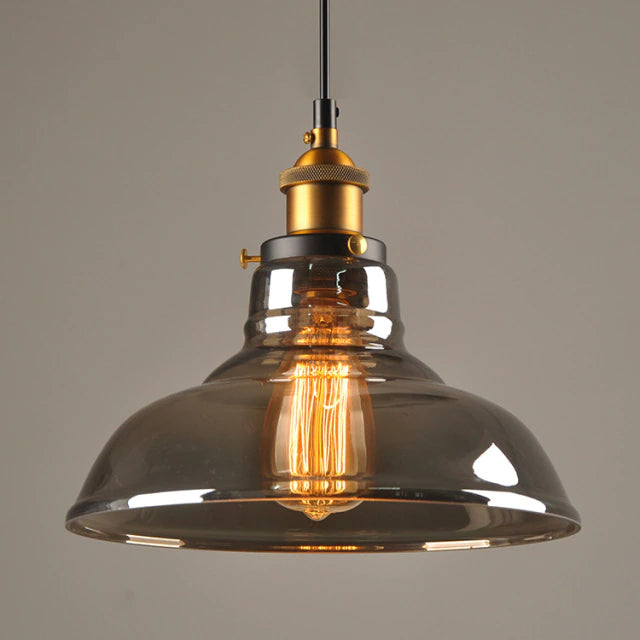 Vintage Glass Pendant Light with Art Deco Metal Design