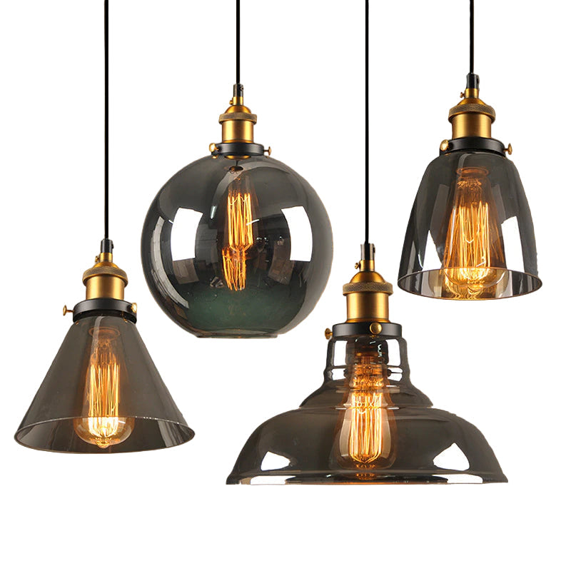 Vintage Glass Pendant Light with Art Deco Metal Design