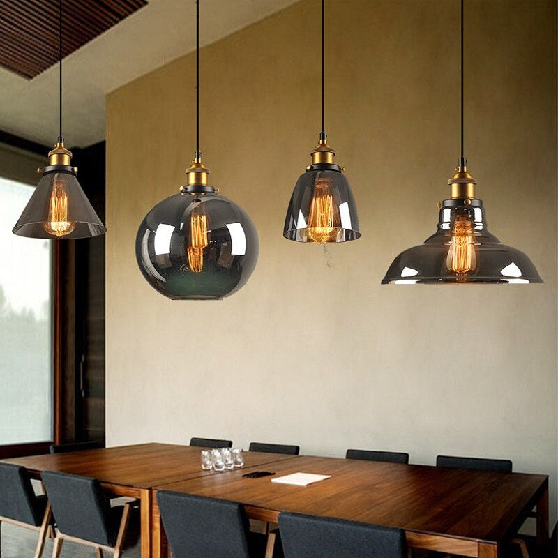 Vintage Glass Pendant Light with Art Deco Metal Design
