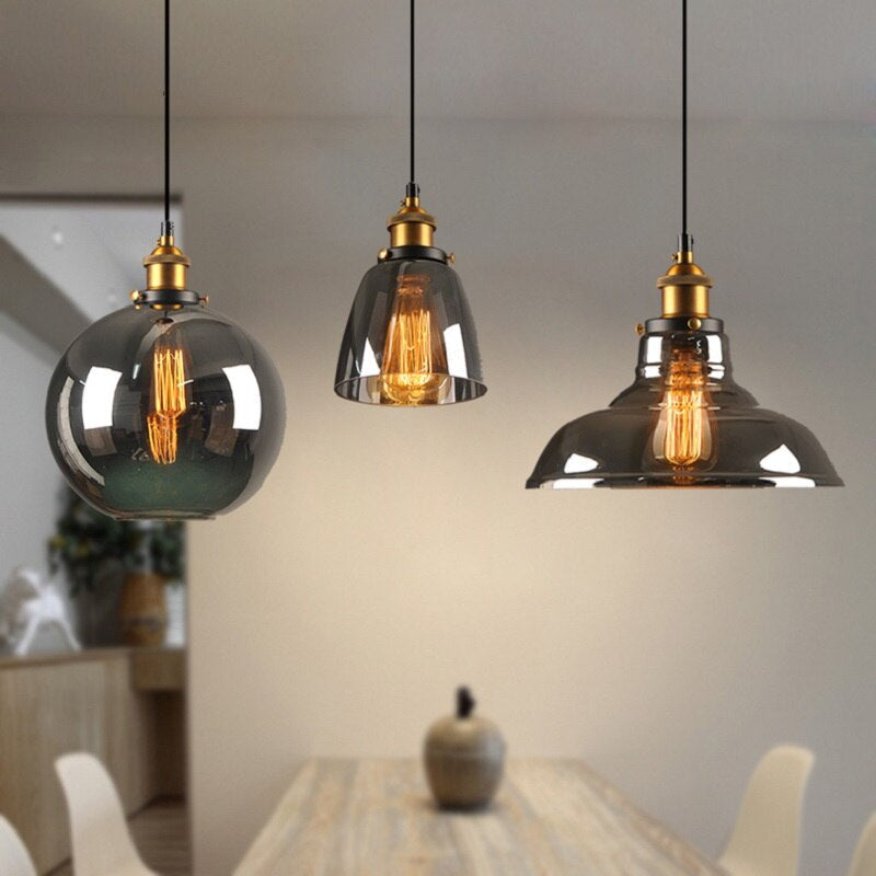 Vintage Glass Pendant Light with Art Deco Metal Design