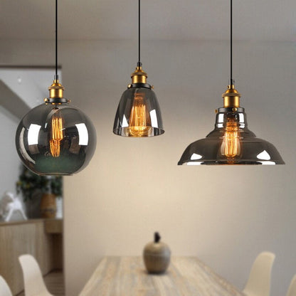 Vintage Glass Pendant Light with Art Deco Metal Design
