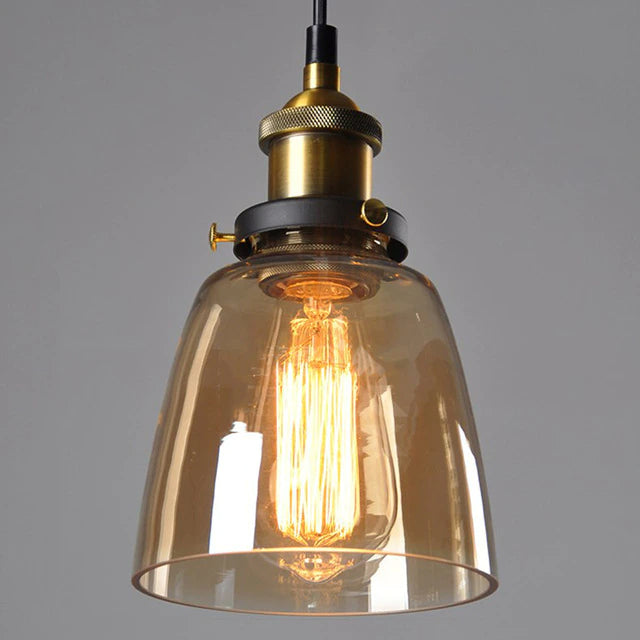 Vintage Glass Pendant Light with Art Deco Metal Design