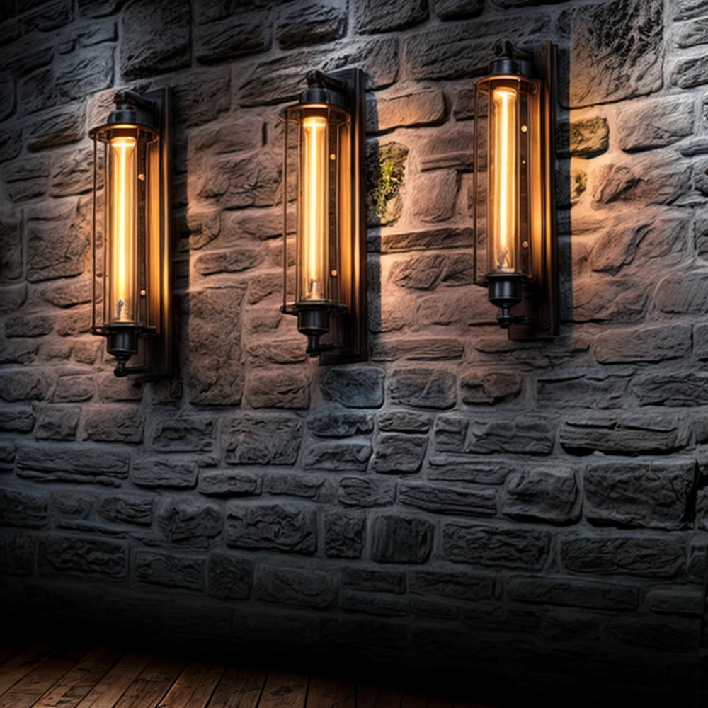 Vintage Industrial Wall Light with Metal Cage Design