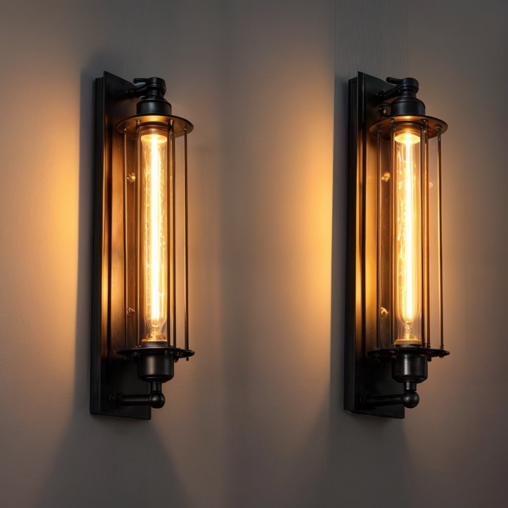 Vintage Industrial Wall Light with Metal Cage Design