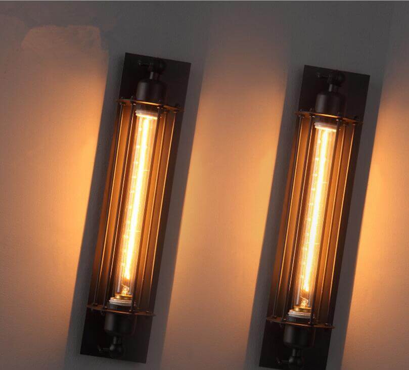 Vintage Industrial Wall Light with Metal Cage Design