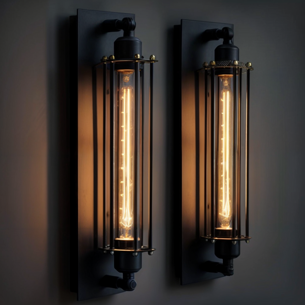 Vintage Industrial Wall Light with Metal Cage Design
