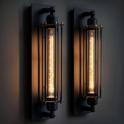 Vintage Industrial Wall Light with Metal Cage Design