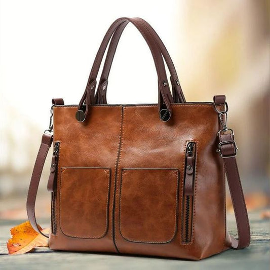 Vintage Leather Style Shoulder Bag for Women with Adjustable Strap and Spacious Design