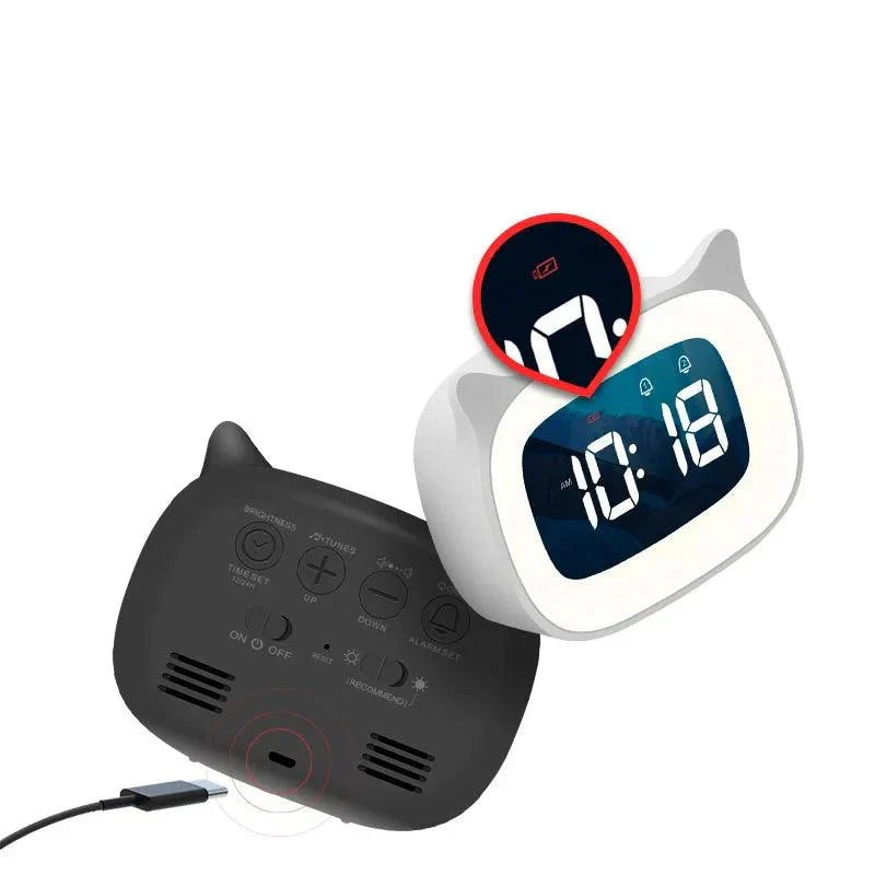 Voice Controlled LED Alarm Clock Rechargeable Night Light with Dual Alarms