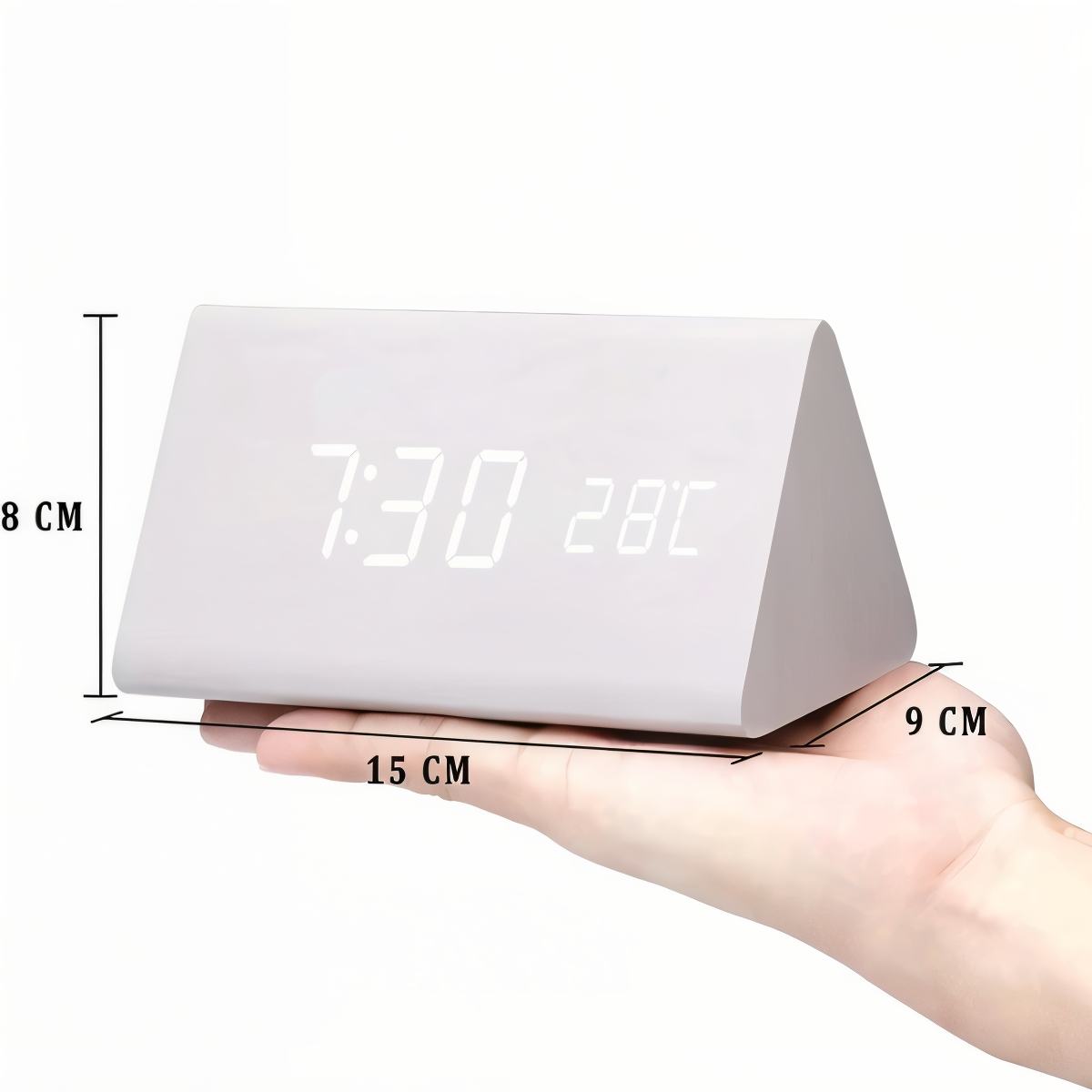 WakeyCue Wooden LED Alarm Clock with Temperature and Humidity Display