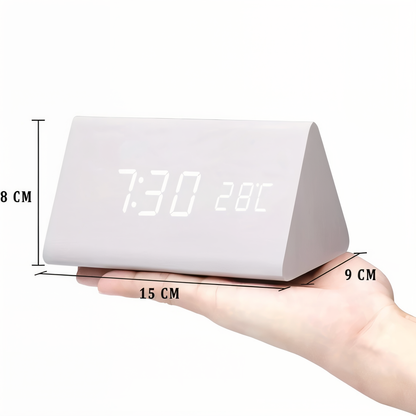 WakeyCue Wooden LED Alarm Clock with Temperature and Humidity Display