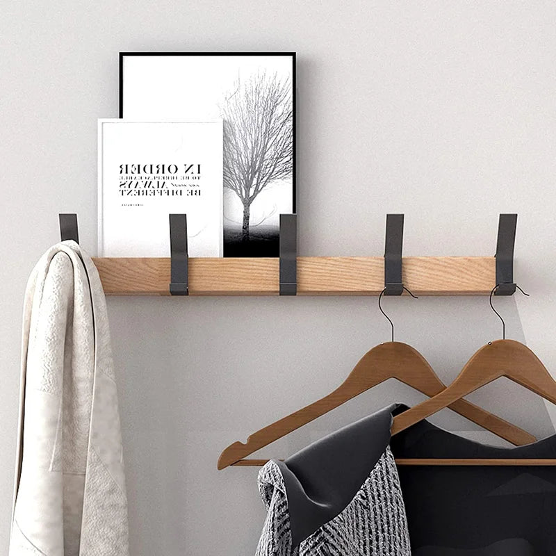 Wall Mounted Coat Rack with Movable Double Hooks Black Nordic Design