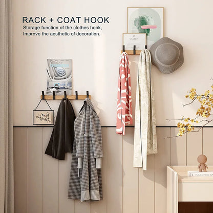 Wall Mounted Coat Rack with Movable Double Hooks Black Nordic Design