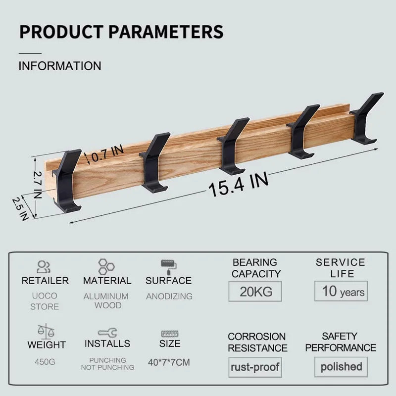 Wall Mounted Coat Rack with Movable Double Hooks Black Nordic Design