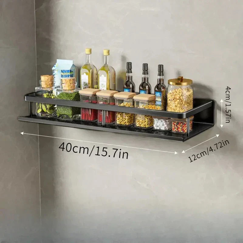 Wall Mounted Kitchen Rack with Spice Shelf and Hook Bar