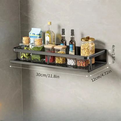 Wall Mounted Kitchen Rack with Spice Shelf and Hook Bar