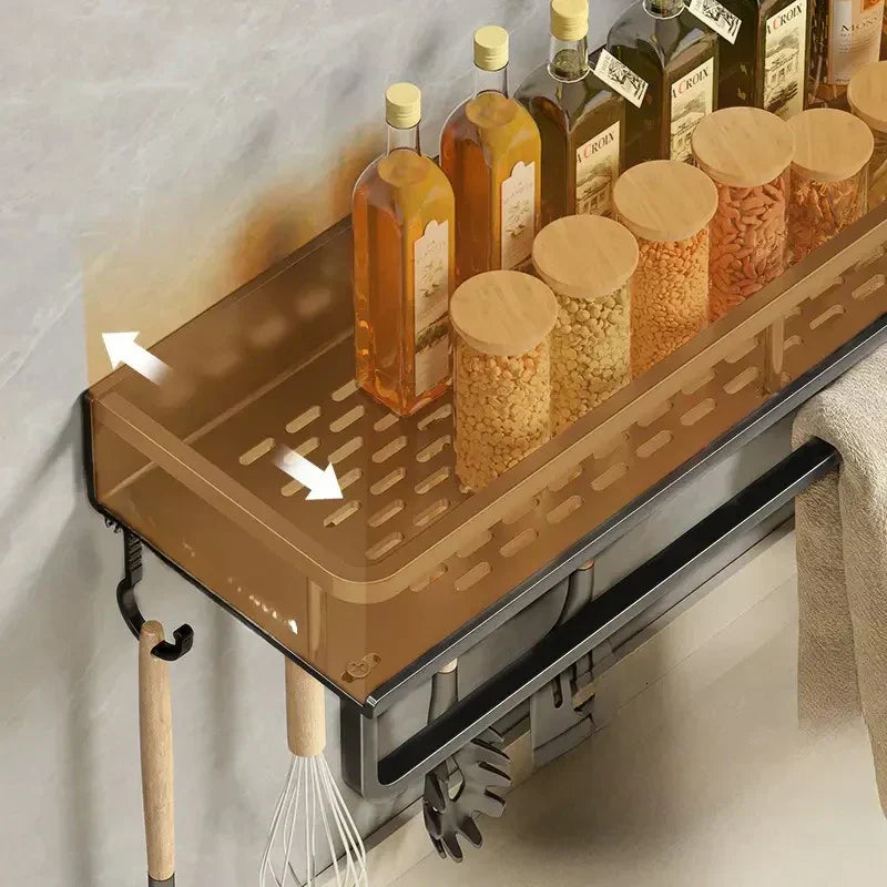 Wall Mounted Kitchen Rack with Spice Shelf and Hook Bar