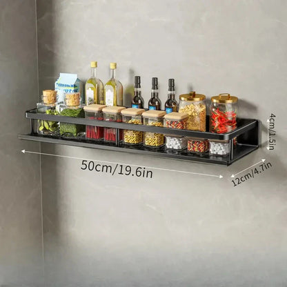Wall Mounted Kitchen Rack with Spice Shelf and Hook Bar