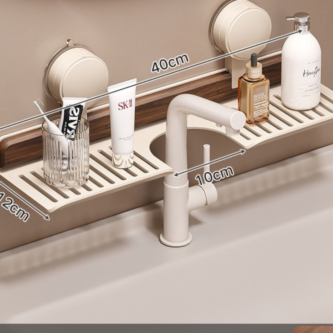 Walnut Bathroom Sink Shelf with Suction Cup Mounting