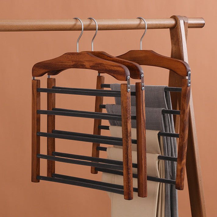 Walnut Wood Multi-Bar Trouser Hanger with Metal Hardware