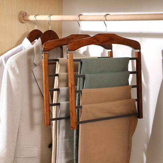 Walnut Wood Multi-Bar Trouser Hanger with Metal Hardware