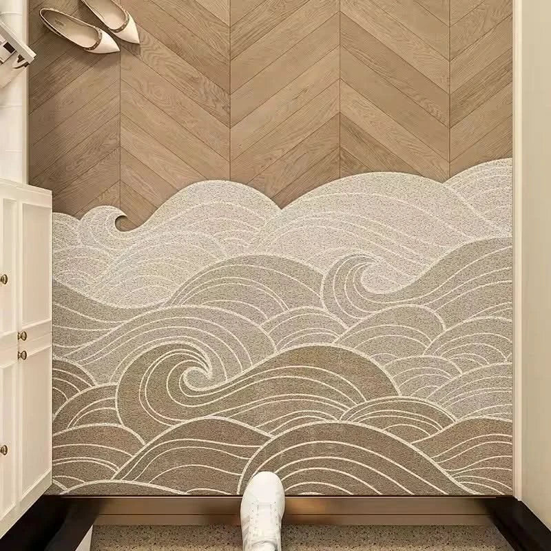 Washable PVC Door Mat with Non-Slip Backing and Geometric Design