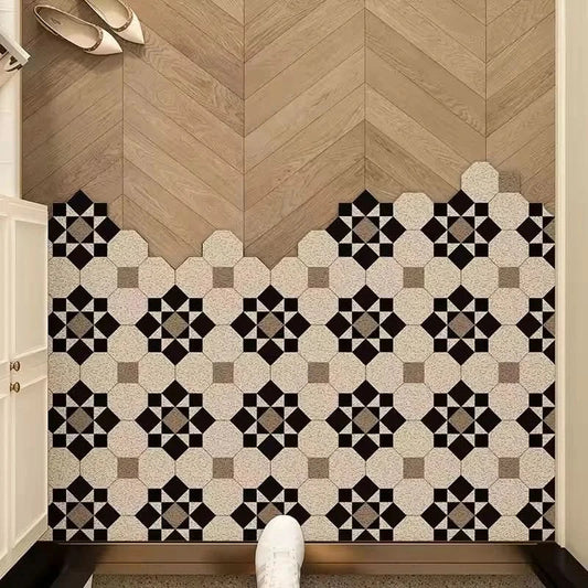 Washable PVC Door Mat with Non-Slip Backing and Geometric Design