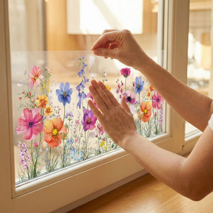 Watercolour Wildflower Window Clings with Double-Sided Printing, 3-Pack