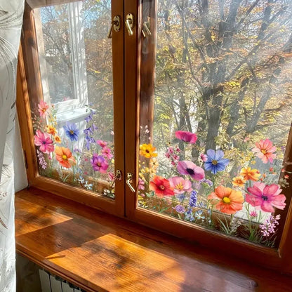Watercolour Wildflower Window Clings with Double-Sided Printing, 3-Pack