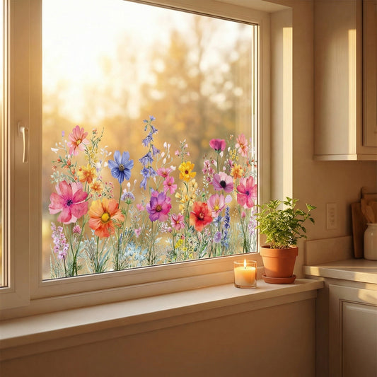 Watercolour Wildflower Window Clings with Double-Sided Printing, 3-Pack