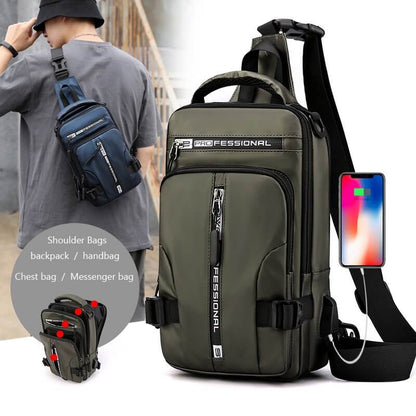 Waterproof Oxford Crossbody Bag Anti Theft Sling with USB Charging