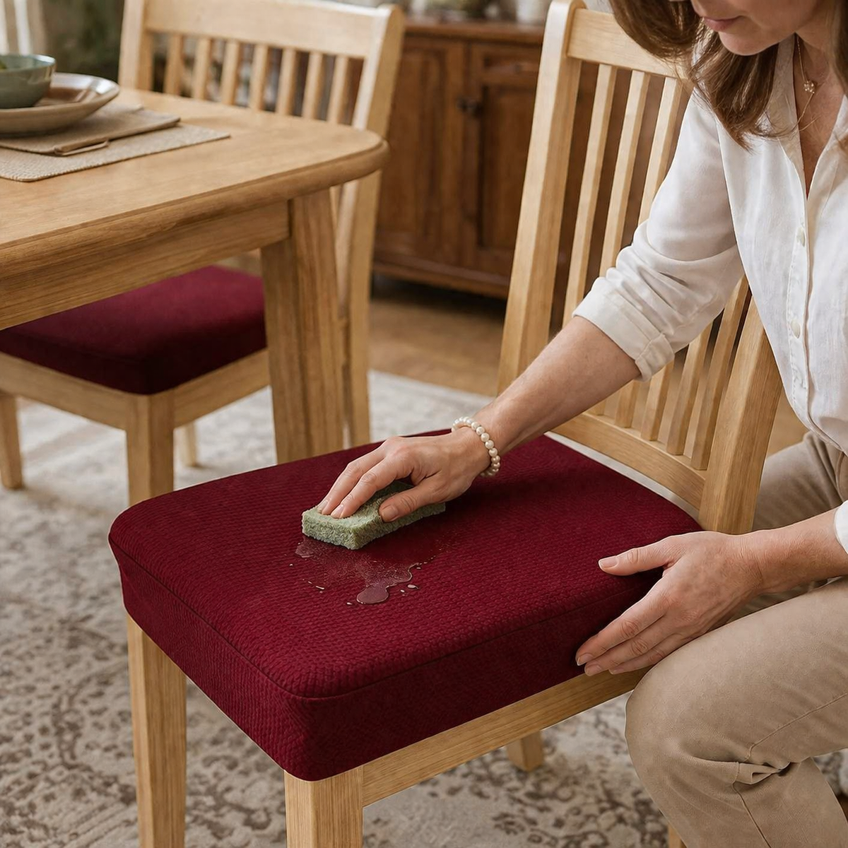 Waterproof Stretch Dining Chair Seat Cover with Jacquard Fabric