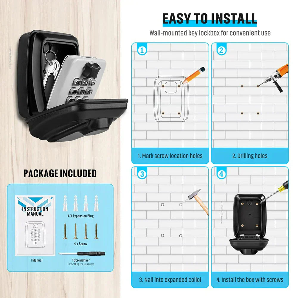 Waterproof Wall Mounted Key Safe Box with Combination Lock for Secure Outdoor Key Storage