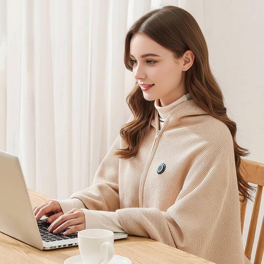 Wearable Heated Blanket Throw USB Powered Zipper Closure Hood 8 Heating Zones Fleece Waffle Knit Portable Wrap