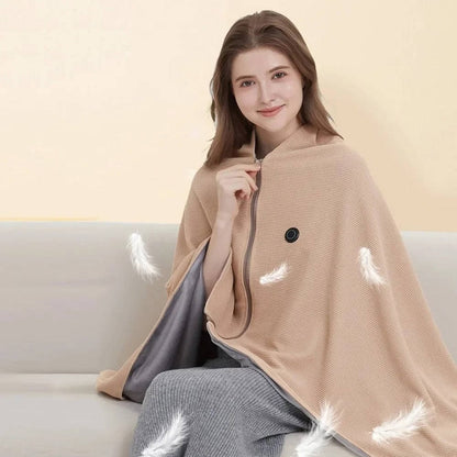 Wearable Heated Blanket Throw USB Powered Zipper Closure Hood 8 Heating Zones Fleece Waffle Knit Portable Wrap
