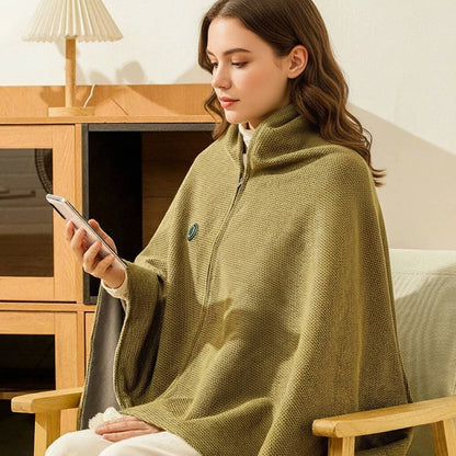 Wearable Heated Blanket Throw USB Powered Zipper Closure Hood 8 Heating Zones Fleece Waffle Knit Portable Wrap