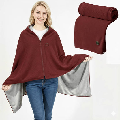 Wearable Heated Blanket Throw USB Powered Zipper Closure Hood 8 Heating Zones Fleece Waffle Knit Portable Wrap
