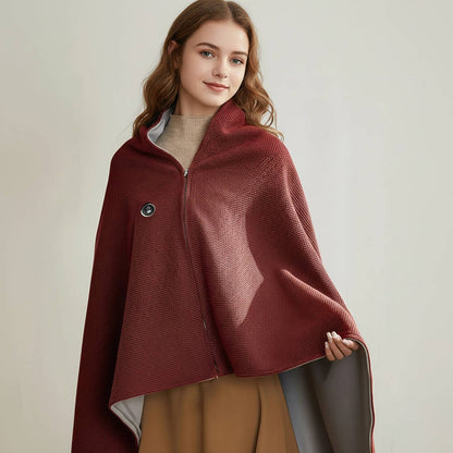 Wearable Heated Blanket Throw USB Powered Zipper Closure Hood 8 Heating Zones Fleece Waffle Knit Portable Wrap