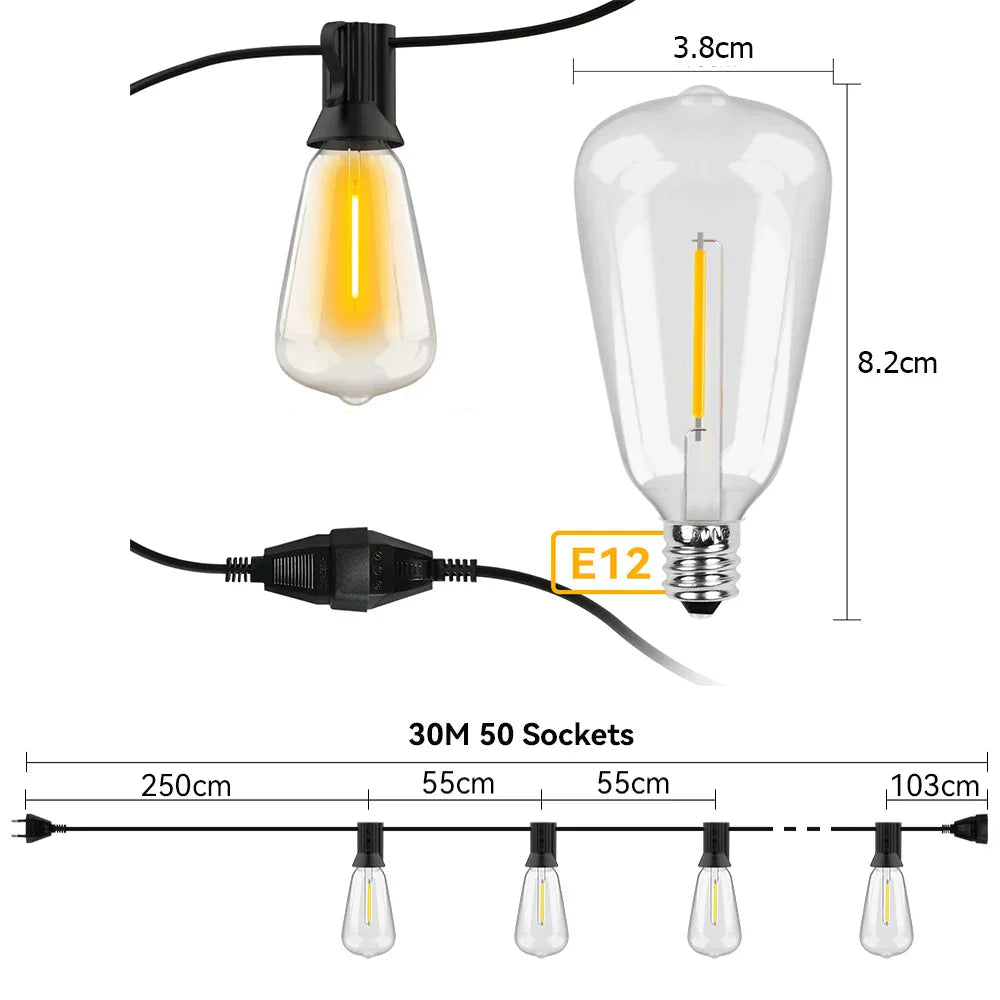 Weatherproof Outdoor LED String Lights Garden Patio Decor