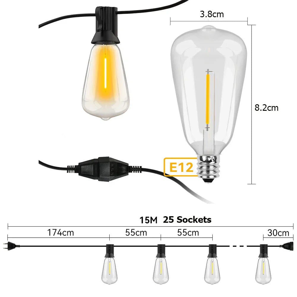 Weatherproof Outdoor LED String Lights Garden Patio Decor