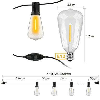 Weatherproof Outdoor LED String Lights Garden Patio Decor